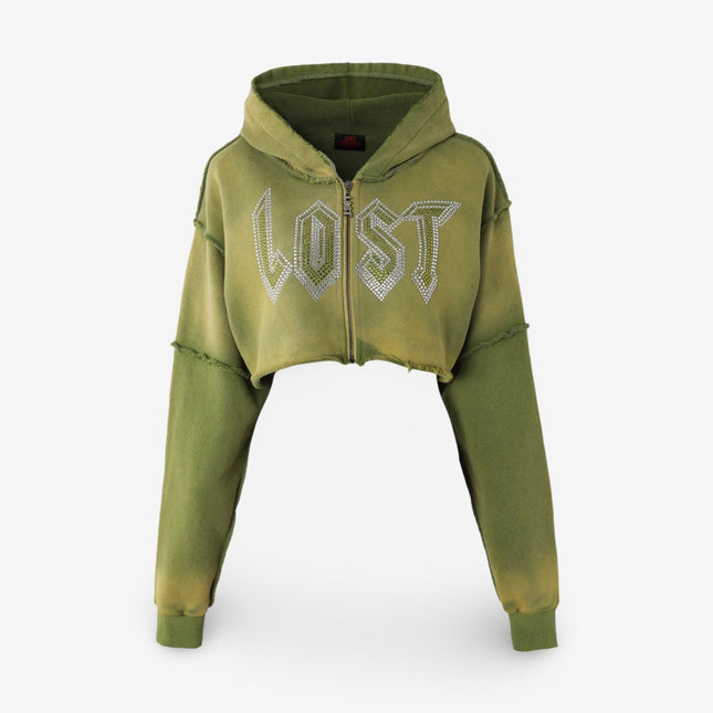 Lost Intricacy French Terry Rhinestone Crop Hoodie Green - SOLE SERIOUSS (1)