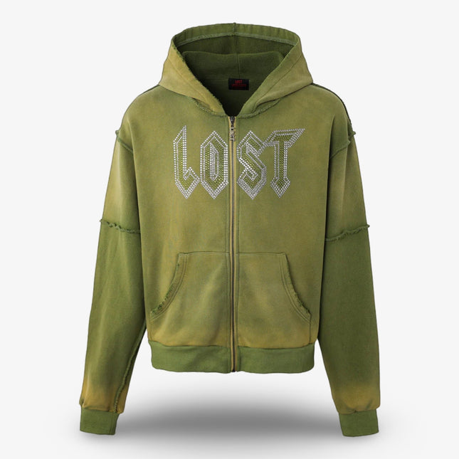 Lost Intricacy French Terry Rhinestone Zip Up Hoodie Green - SOLE SERIOUSS (1)