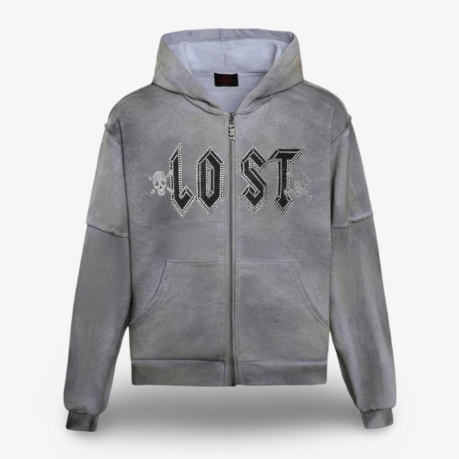 Lost Intricacy French Terry Rhinestone Zip Up Hoodie Grey Grunge - SOLE SERIOUSS (1)