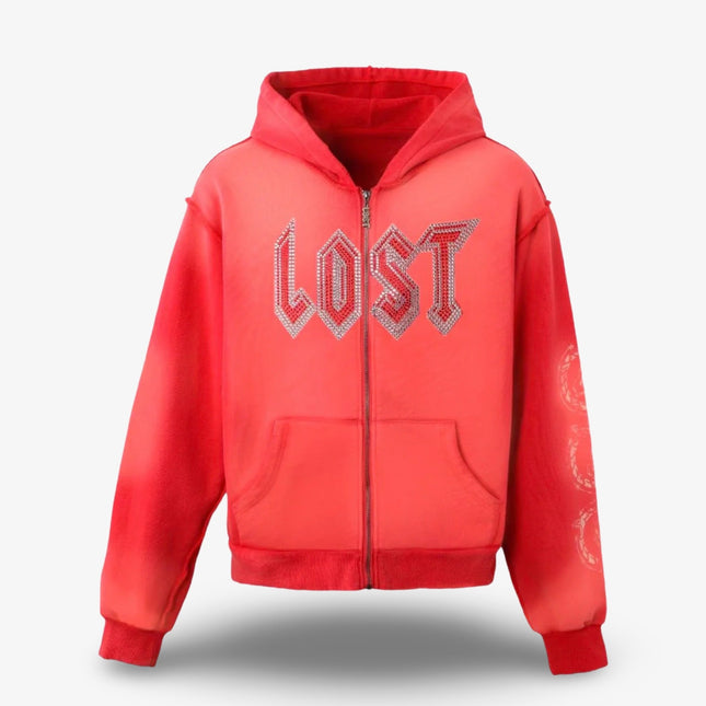 Lost Intricacy French Terry Rhinestone Zip Up Hoodie Washed Red - SOLE SERIOUSS (1)