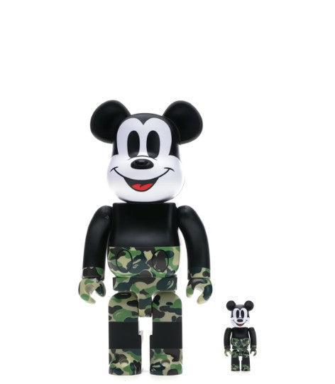 Medicom Toy x BAPE A Bathing Ape x Disney 'Mickey Mouse' Bearbrick 100% & 400% Figures Green Camo (Set of 2) - SOLE SERIOUSS (1)