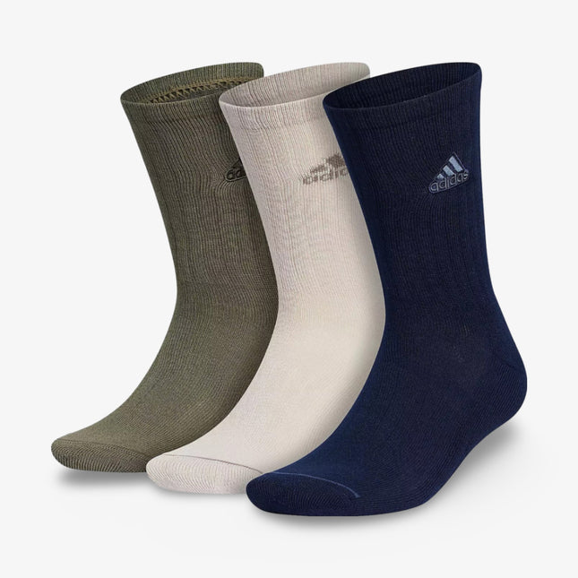 (Men's) Adidas Cushioned Classic Crew Socks Collegiate Navy / Wonder Beige (3 Pack) - SOLE SERIOUSS (1)