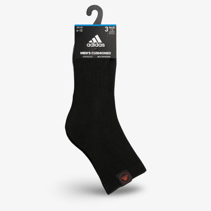 (Men's) Adidas Cushioned Classic High Quarter Socks Black / White (3 Pack) - SOLE SERIOUSS (5)