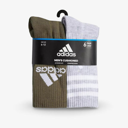 (Men's) Adidas Cushioned Crew Socks Olive Strata Grey / Wonder Beige (6 Pack) - SOLE SERIOUSS (5)