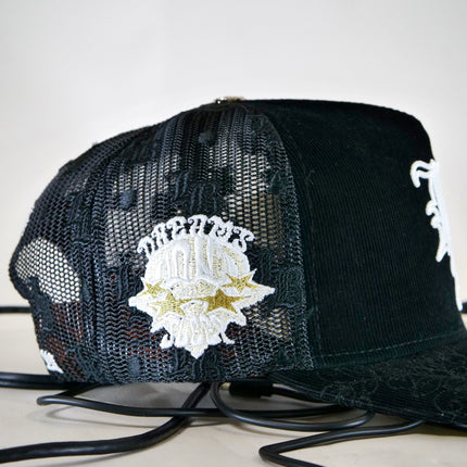 dvniel.luu 'OG LB: Live Boundlessly' Trucker Snapback Hat Black Corduroy / Mesh | SOLE SERIOUSS [2]
