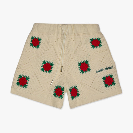 6TH NBRHD 'Handmade' Knit Shorts with Rose Motif Cream / Green | SOLE SERIOUSS [1]