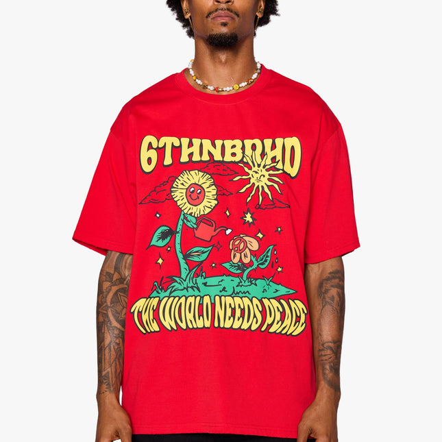 6TH NBRHD 'Need Peace' Oversized Tee Red