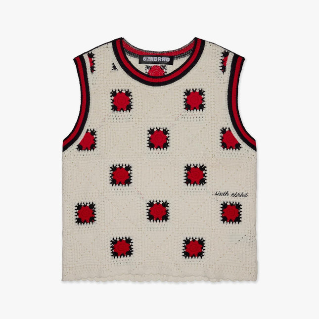 6TH NBRHD 'Antalia' Boxy Fit Crochet Vest White / Black