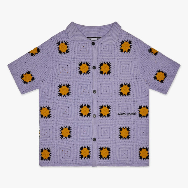 6TH NBRHD 'Bazzar' Crochet Button-up Shirt Purple