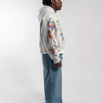 We Are Righteous 'Risen King' Cropped Zip Up Hoodie Grey