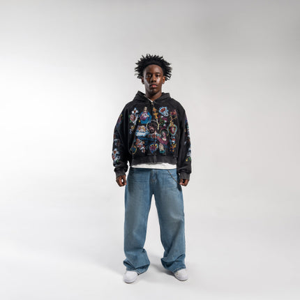 We Are Righteous 'Risen King' Cropped Zip Up Hoodie Black