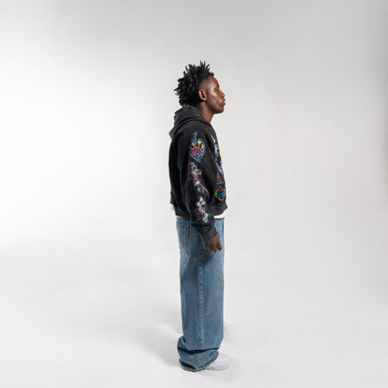 We Are Righteous 'Risen King' Cropped Zip Up Hoodie Black