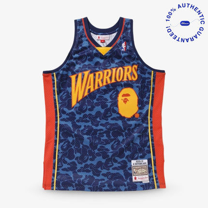 BAPE / A Bathing Ape x Mitchell and Ness x NBA 'Golden State Warriors / ABC' Basketball Swingman Jersey Navy Blue / Orange (FW18) | SOLE SERIOUSS [1]
