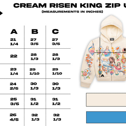We Are Righteous 'Risen King' Cropped Zip Up Hoodie Cream