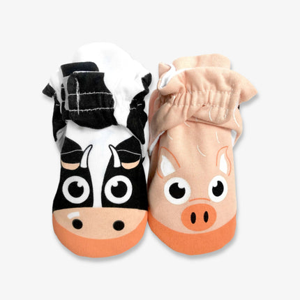 (Crib Bootie) Pals Socks Non-Slip Baby Booties 'Calf & Piglet'