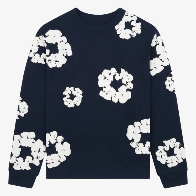 Denim Tears L/S Long Sleeve T-Shirt 'The Cotton Wreath' Navy (FW24) | SOLE SERIOUSS [1]
