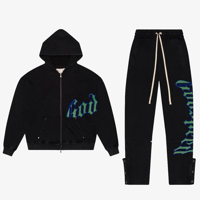 Godspeed 'OG Logo' 400 GSM French Terry Sweatsuit Black / Green (Hoodie & Sweatpants) - SOLE SERIOUSS (1)