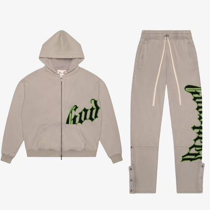 Godspeed 'OG Logo' 400 GSM French Terry Sweatsuit Grey / Green (Hoodie & Sweatpants) - SOLE SERIOUSS (1)