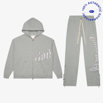 Godspeed 'OG Logo V2' 500 GSM French Terry Sweatsuit Grey / Silver Satin (Hoodie and Sweatpants) | SOLE SERIOUSS [1]