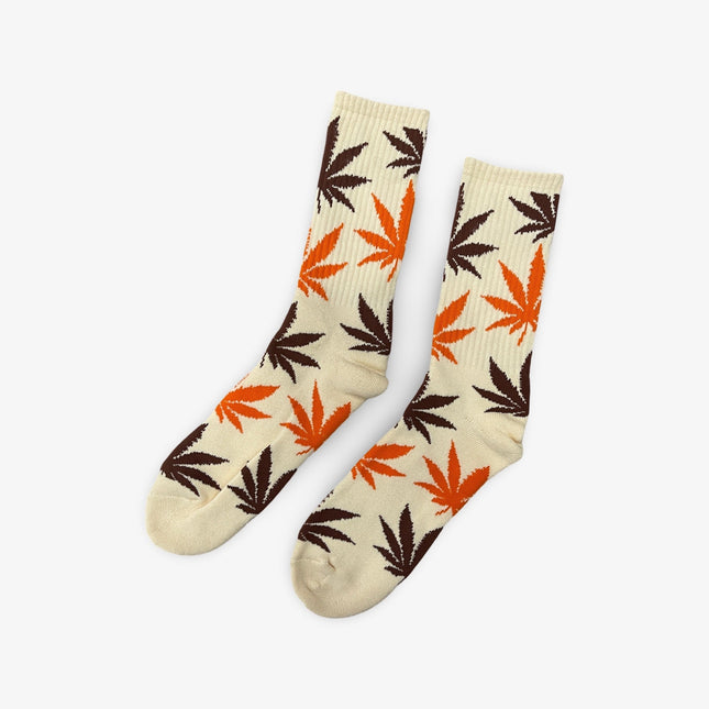 HUF Set 'Plantlife Leaves' High Crew Socks Cream / Mocha Brown - SOLE SERIOUSS (1)