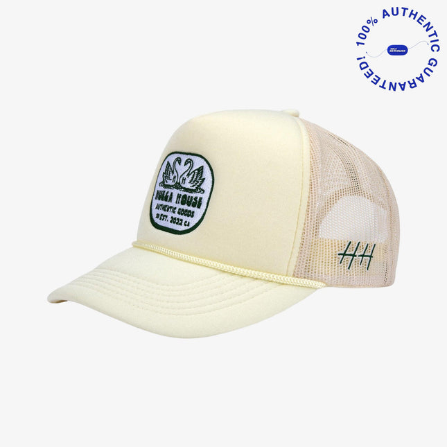 Huega House 'Double Swan' Mesh Trucker Snapback Hat Cream | SOLE SERIOUSS [1]