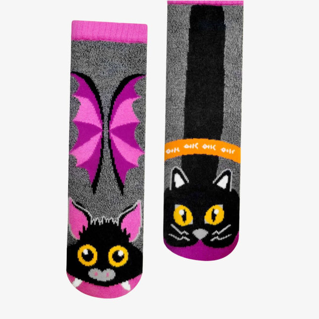 (Kids) Pals Socks Non-Slip High Crew Socks 'Bat & Black Cat' - SOLE SERIOUSS (1)