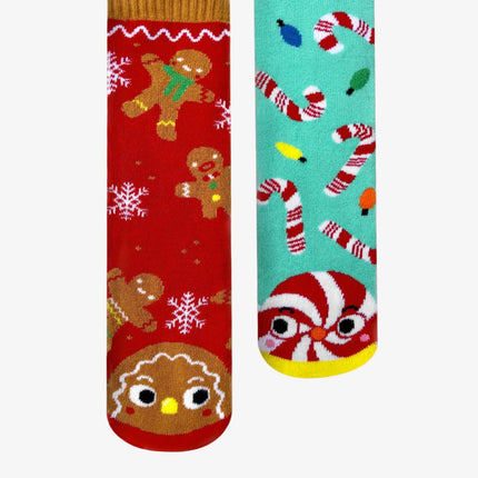 (Kids) Pals Socks Non-Slip High Crew Socks 'Christmas Gingerbread & Candy Cane' - SOLE SERIOUSS (1)