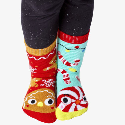 (Kids) Pals Socks Non-Slip High Crew Socks 'Christmas Gingerbread & Candy Cane' - SOLE SERIOUSS (2)