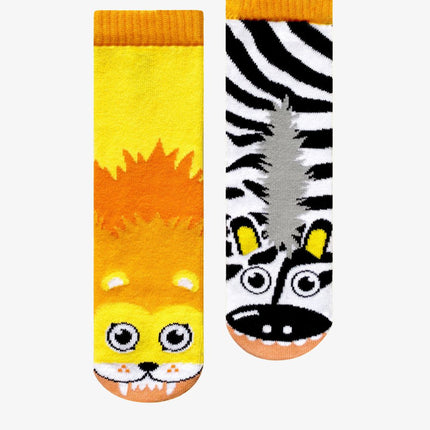 (Kids) Pals Socks Non-Slip High Crew Socks 'Lion & Zebra' - SOLE SERIOUSS (1)