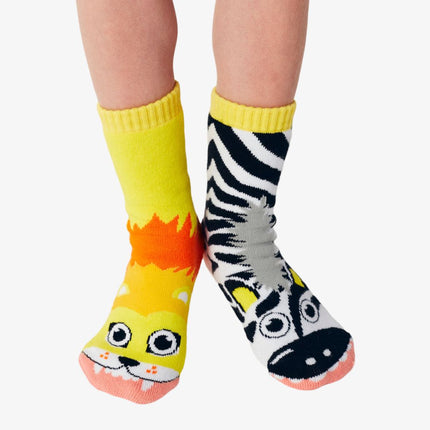 (Kids) Pals Socks Non-Slip High Crew Socks 'Lion & Zebra' - SOLE SERIOUSS (2)