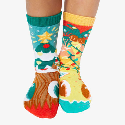 (Kids) Pals Socks Non-Slip High Crew Socks 'Piney & Coco Christmas Trees' - SOLE SERIOUSS (2)