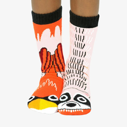 (Kids) Pals Socks Non-Slip High Crew Socks 'Raccoon & Cardinal' - SOLE SERIOUSS (1)