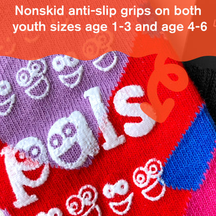 (Kids) Pals Socks Non-Slip High Crew Socks 'Silly & Serious' Multi-Color - SOLE SERIOUSS (5)