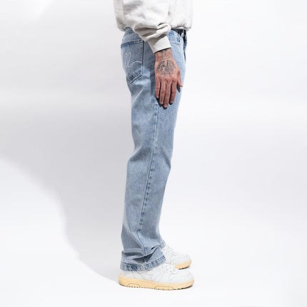 LLovesick 'LLovers Chain Stitch' Embroidered Boot Cut Denim Jeans Stone Wash LL5-155-DNM - SOLE SERIOUSS (6)