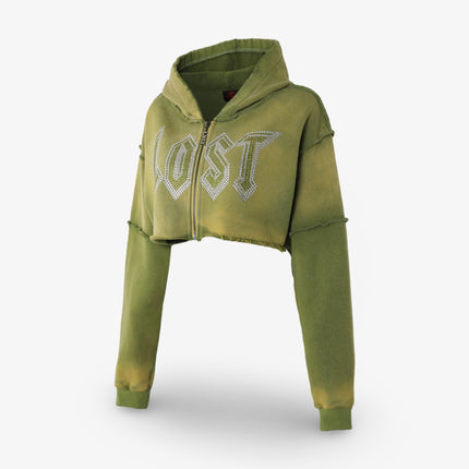 Lost Intricacy French Terry Rhinestone Crop Hoodie Green - SOLE SERIOUSS (2)