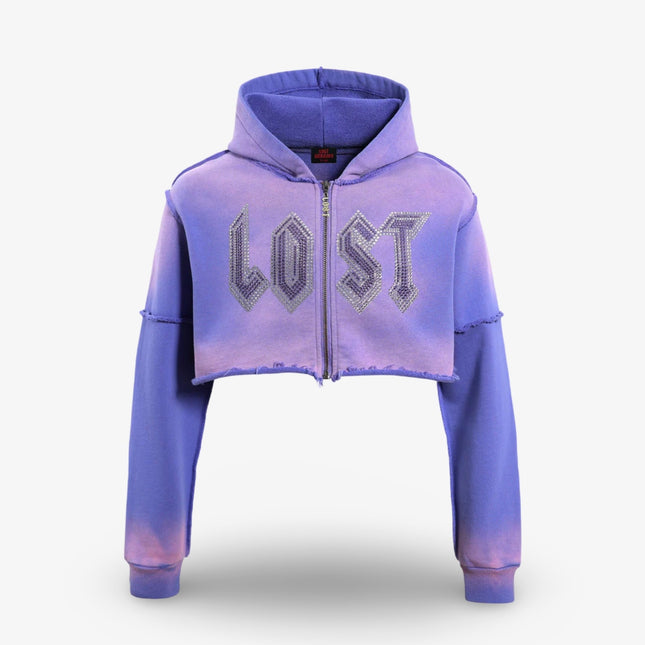 Lost Intricacy French Terry Rhinestone Crop Zip Up Hoodie Lavender - SOLE SERIOUSS (1)