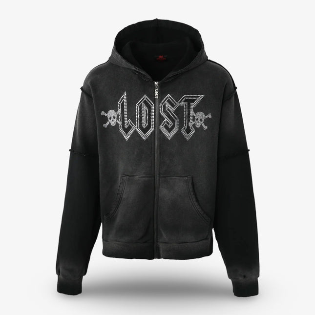 Lost Intricacy French Terry Rhinestone Zip Up Hoodie Washed Black - SOLE SERIOUSS (1)