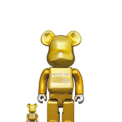 Medicom Toy '25th Anniversary' Bearbrick 100% & 400% Figures Gold Chrome (Set of 2) - SOLE SERIOUSS (1)