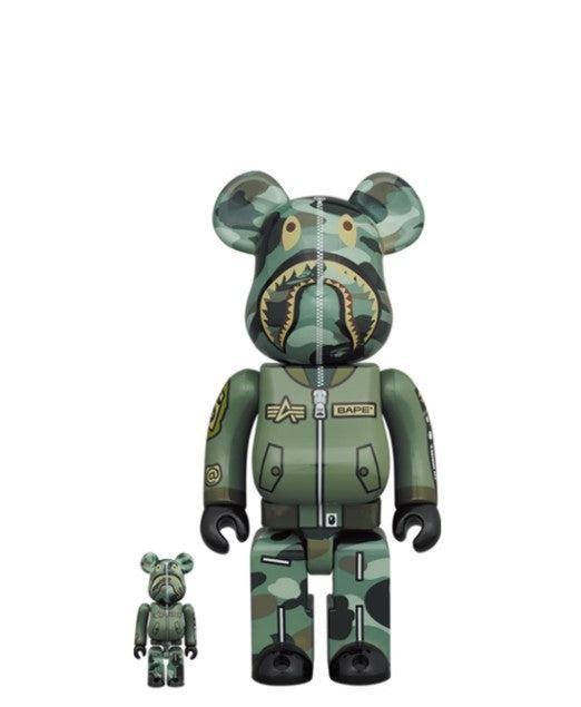 Medicom Toy x BAPE A Bathing Ape x Alpha Industries Bearbrick 100% & 400% Figures Green Camo (Set of 2) - SOLE SERIOUSS (1)
