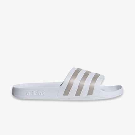 (Men's) Adidas Adilette Aqua Slides ‘White / Metallic Silver’ (2022) EF1730 - SOLE SERIOUSS (2)