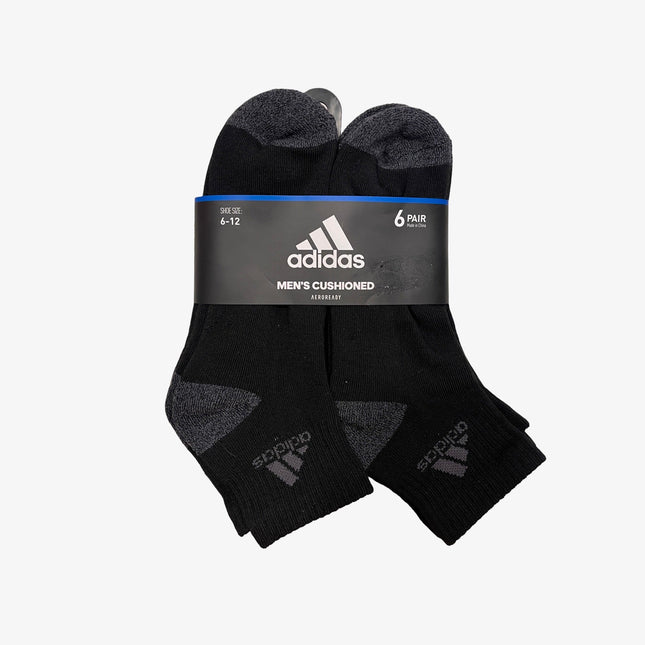 (Men's) Adidas Aeroready Cushioned Quarter Socks Black / Onix Grey (6 Pack) 5158129A - SOLE SERIOUSS (1)