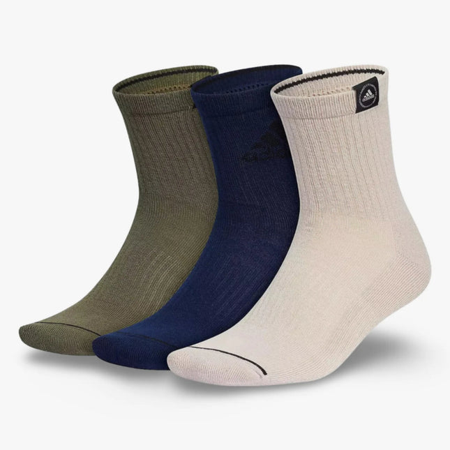 (Men's) Adidas Cushioned Classic High Quarter Socks Wonder Beige / Collegiate Navy (3 Pack) - SOLE SERIOUSS (1)