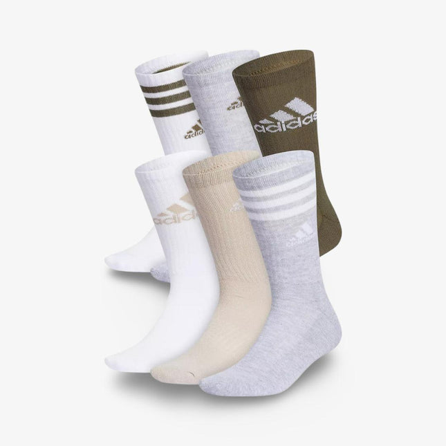 (Men's) Adidas Cushioned Crew Socks Olive Strata Grey / Wonder Beige (6 Pack) - SOLE SERIOUSS (1)