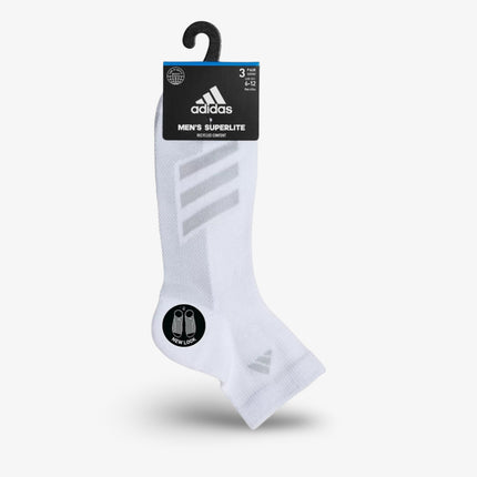 (Men's) Adidas Superlite Stripe III Quarter Socks White / Clear Onix Grey (3 Pack) - SOLE SERIOUSS (3)
