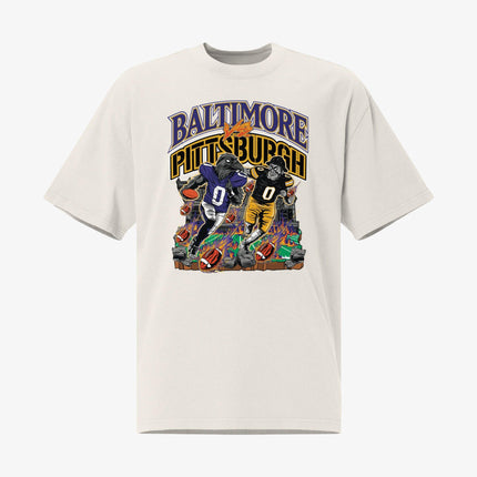 Mercy Rule 'Rivalry Baltimore vs Pittsburgh' Oversized T-Shirt White | SOLE SERIOUSS [1]