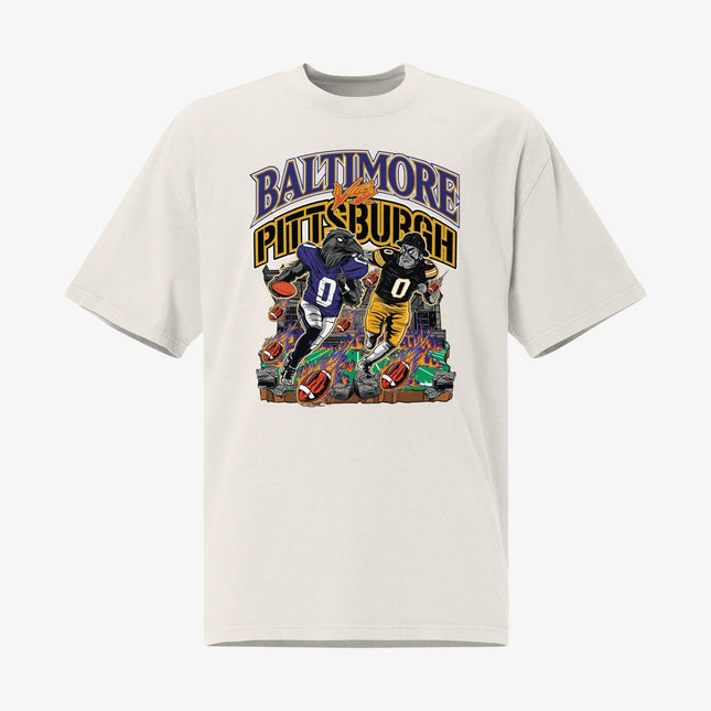 Mercy Rule 'Rivalry Baltimore vs Pittsburgh' Oversized T-Shirt White | SOLE SERIOUSS [1]