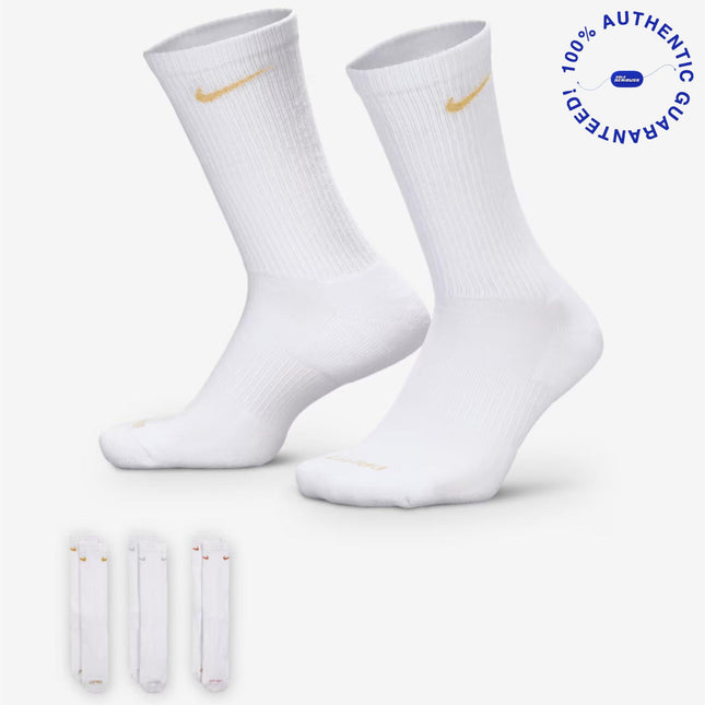 Nike Dri-FIT Everyday Plus Cushioned High Training Crew Socks (3 Pack) White / Multicolor | SOLE SERIOUSS [1]