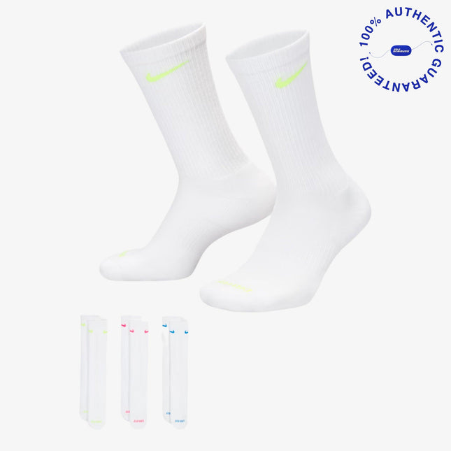 Nike Dri-FIT Everyday Plus Cushioned High Training Crew Socks (3 Pack) White / Multicolor | SOLE SERIOUSS [1]