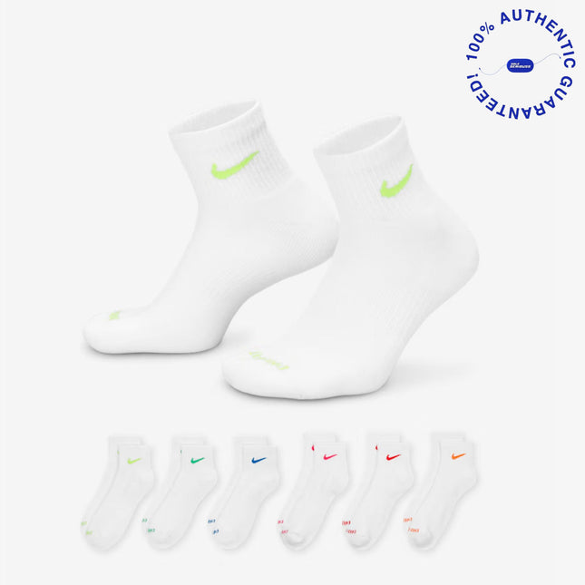 Nike Dri-FIT Everyday Plus Cushioned Mid Training Quarter Ankle Socks (6 Pack) White / Multicolor | SOLE SERIOUSS [1]
