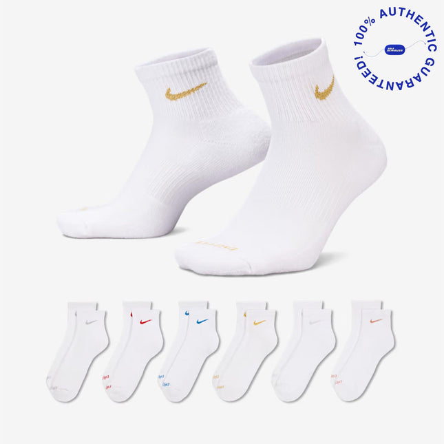 Nike Dri-FIT Everyday Plus Cushioned Mid Training Quarter Ankle Socks (6 Pack) White / Multicolor | SOLE SERIOUSS [1]